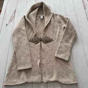 Soft Surroundings Sweater Cardigan Wool Cashmere blend Women’s S Oatmeal Shawl